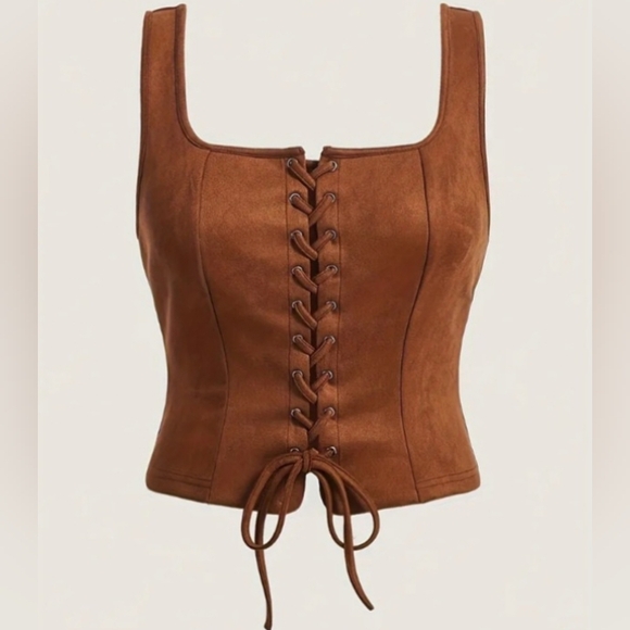 Tops - Women Khaki Brown Lace Up Sexy Top